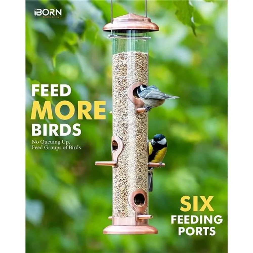 Metal Bird Feeders Brushed Copper Wild Bird Feeder for Outdoor Hanging All Metal